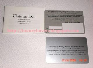 dior bag authentication card